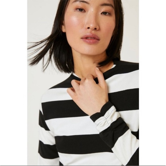 Anthropologie Maeve Knit Mock Neck Striped Open Back with Bow Mini Dress XL - Picture 3 of 5